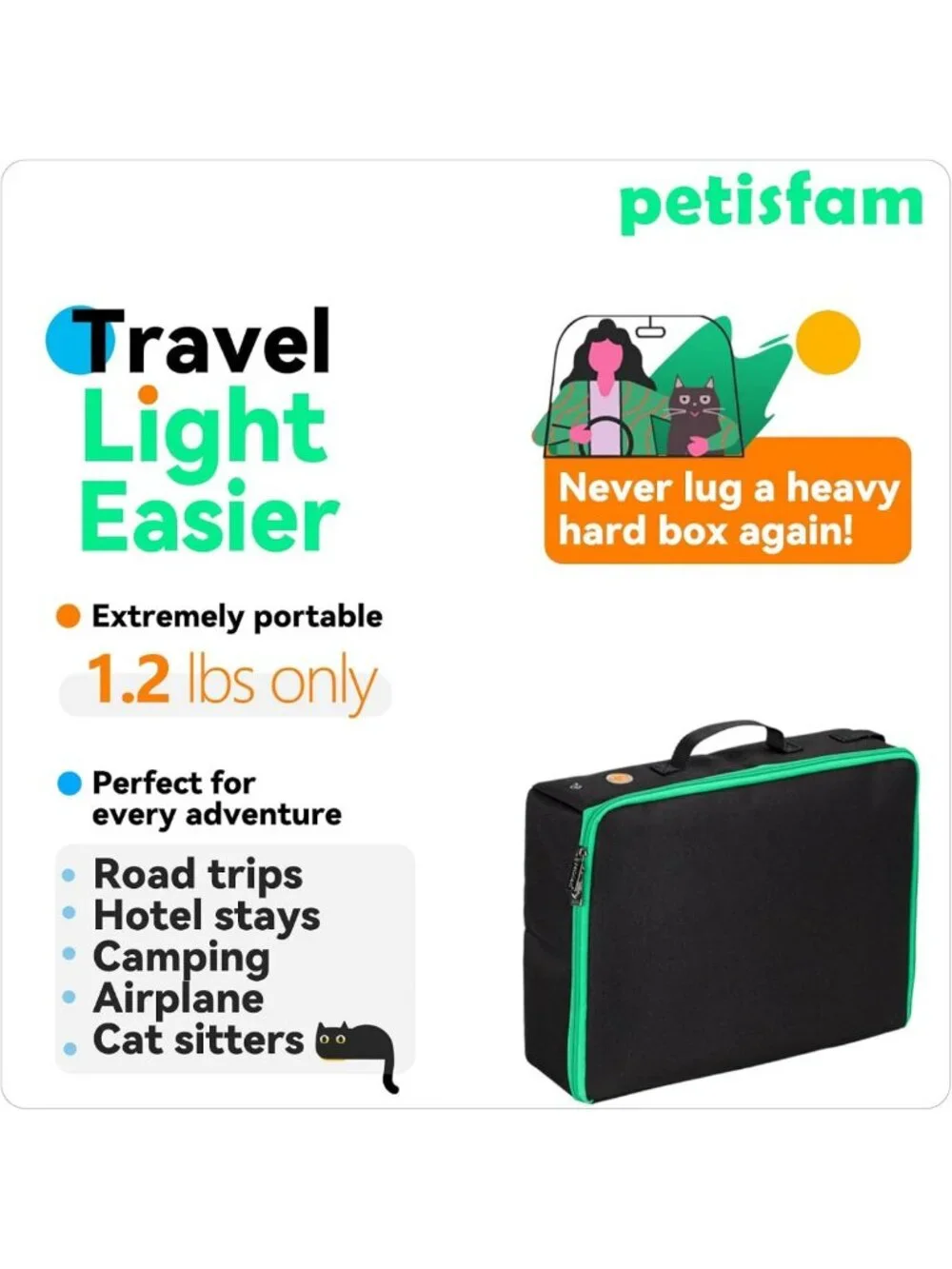 Portable Cat Travel Litter Box with Lid - Easy Carry, Clean & Store for Trips